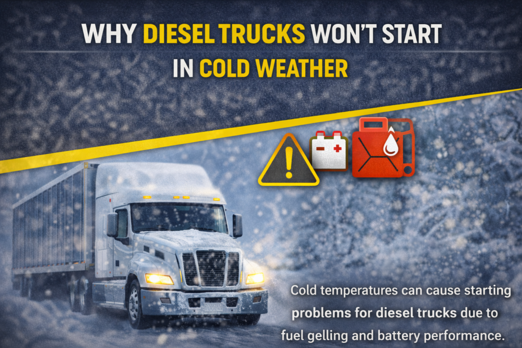 Diesel semi truck struggling to start in cold winter weather